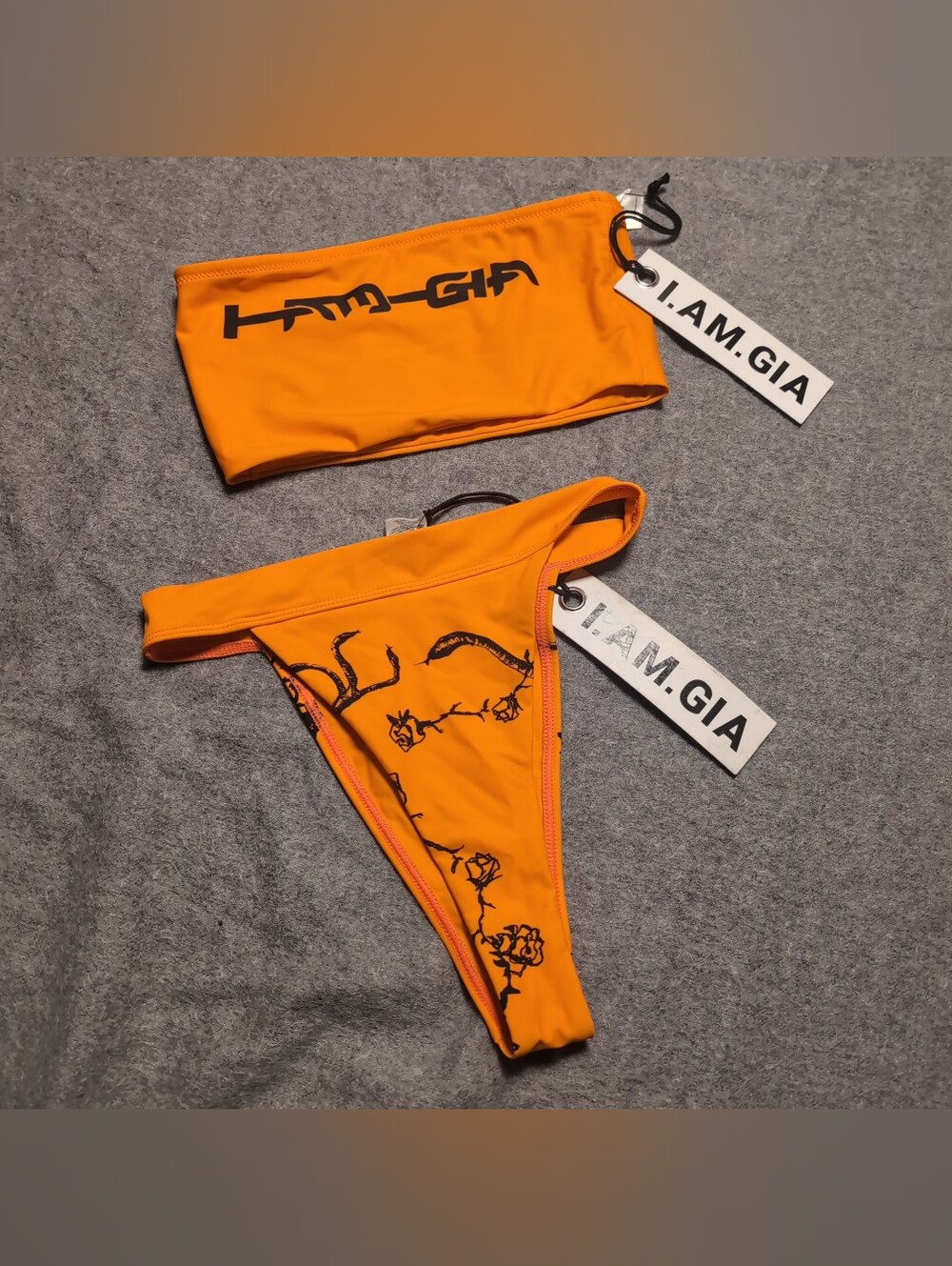 I.AM.GIA Cruz Bandeau Bikini Set Orange Snake Rose Print Size S NWT